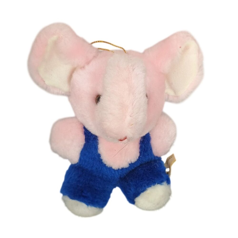 Plush‎ Pink Elephant Toy With Blue Overalls & Gold Hanging Loop - ACME Brand